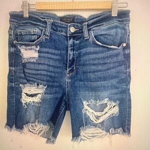 Judy Blue Woman Blue Denim Distressed Cutoffs Shorts Size L